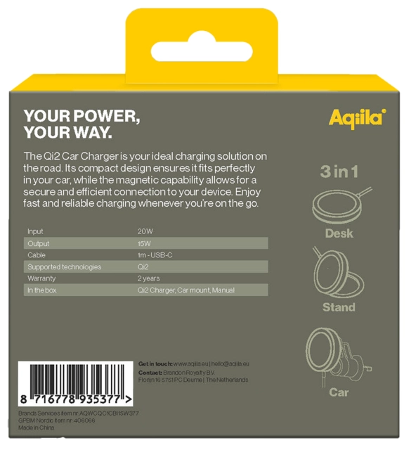 Aqiila Chargebird QC1 Qi2 Wireless Charger with Car Mount 