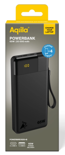 Aqiila Powerbird B20B+ 20000mAh 65W Powerbank for mobile & laptop - Black 