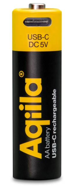 Aqiila Rechargable AA Battery, 4-pack USB-C, Lithium, 1.5V/2000mAh 