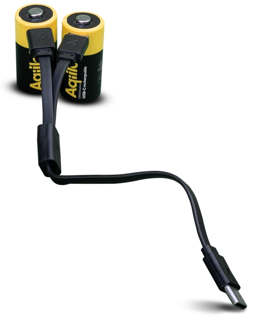 Aqiila Rechargable CR123A Battery 2-pack USB-C, Lithium, 3V/750mAh 