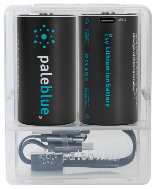 Pale Blue Li-Ion Rechargeable D Battery 2 pack of Dcells with 2x1 USB-C cable 